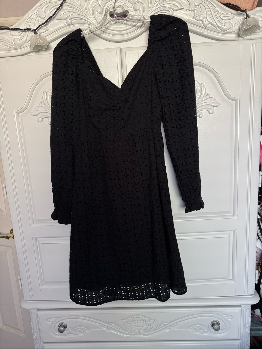 Chelsea28 Black Eyelet Long-Sleeve Dress